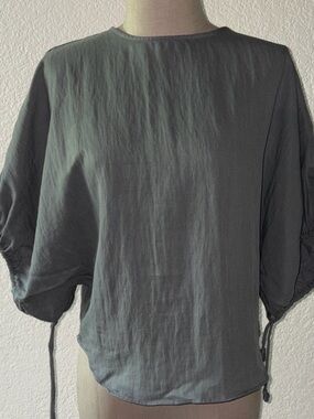 Sage Gray Drawstring Sleeve Blouse